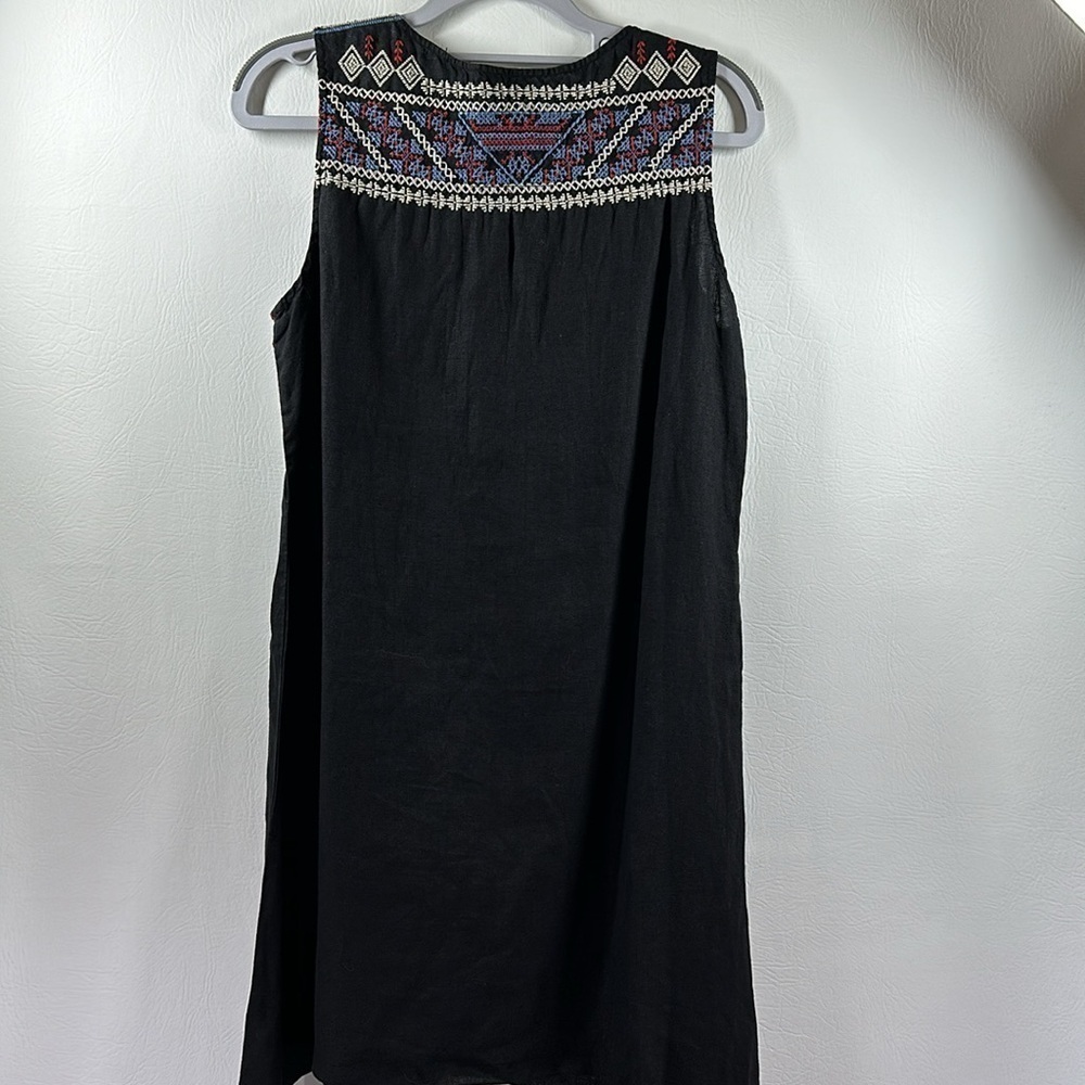 JW Los Angeles Johnny Was 100% Linen Embroidered Black Dress, S - Picture 6 of 9